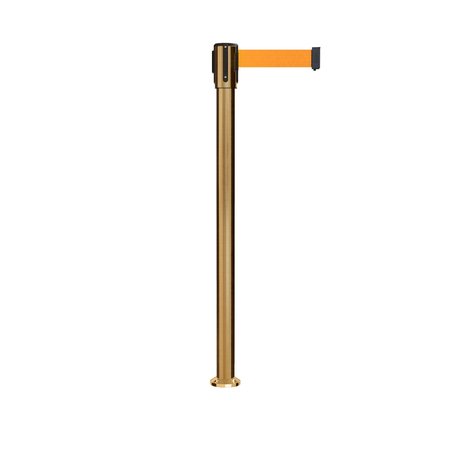 MONTOUR LINE Retractable Belt Fixed Stanchion, 2ft Sat.Brass Post  9ft. Fl.Org Belt MX530F-SB-FOR-90